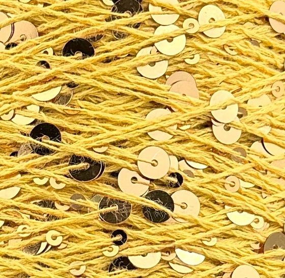 Art. Brillante 260 m / 100 g – Baumwolle mit Maxi-Pailletten col. Ockergelb